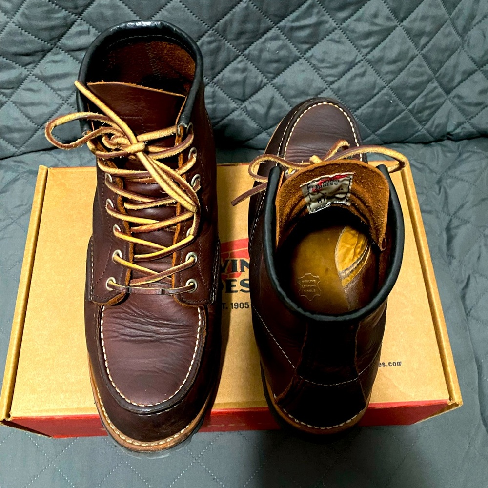 Red Wing boots with leather shoe laces